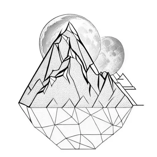 Geometric Tatto As A Diamond With Montains The Moon Anda Castle In The Middle Tattoo