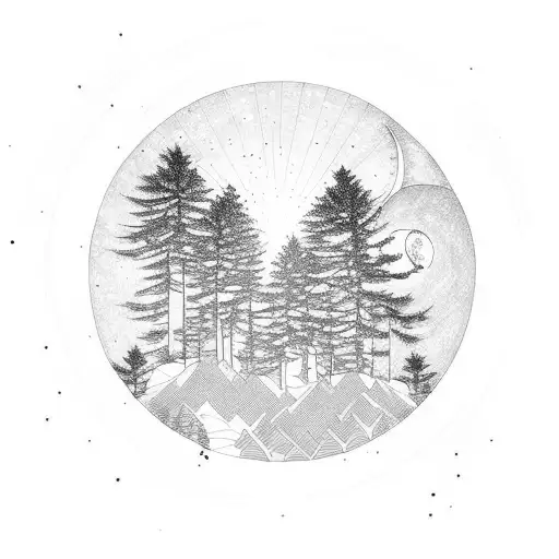 Three Pine Tree The Sun And The Moon