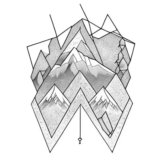 Geometric Tatto As A Diamond With Montains The Moon And A Castle In The Middle Tattoo
