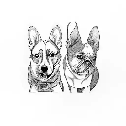 Minimal Fine Line Car And Dog Sitting Facing Each Other