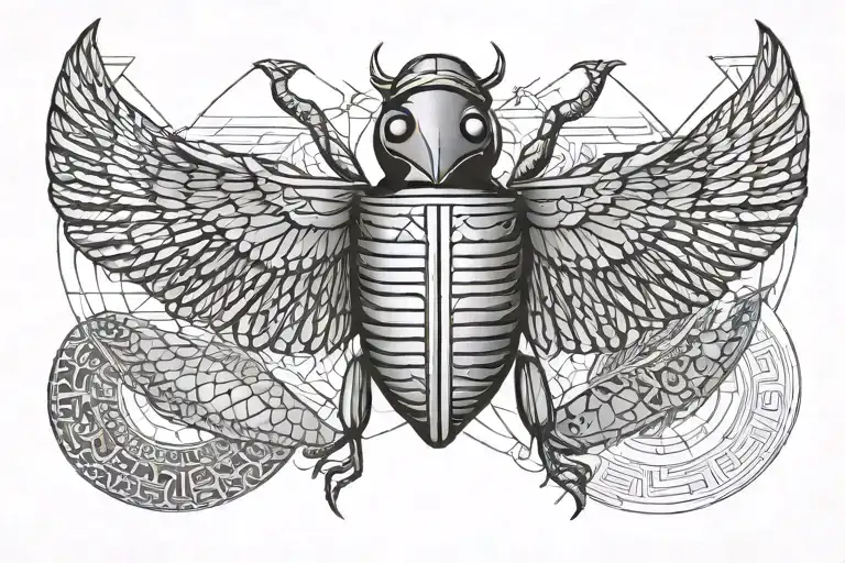 Sacred Egyptian Scarab With Open Wings Tattoo