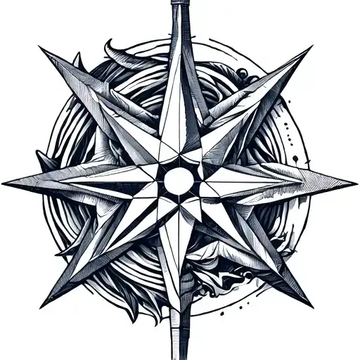 Nautical Star At Calf With Geometric Forms Starting