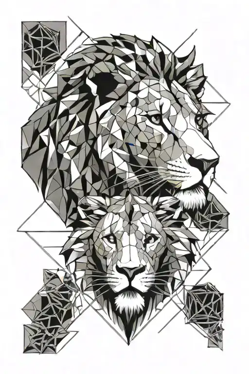 Forearm Tattoo Lion Head Graphic Elegant Geometric 2 Lion Heads