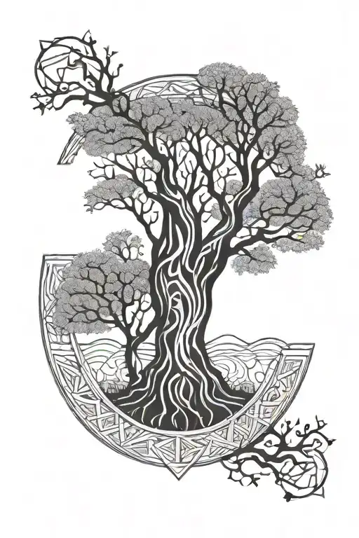 Tree Mandala Design Incorporating Elements