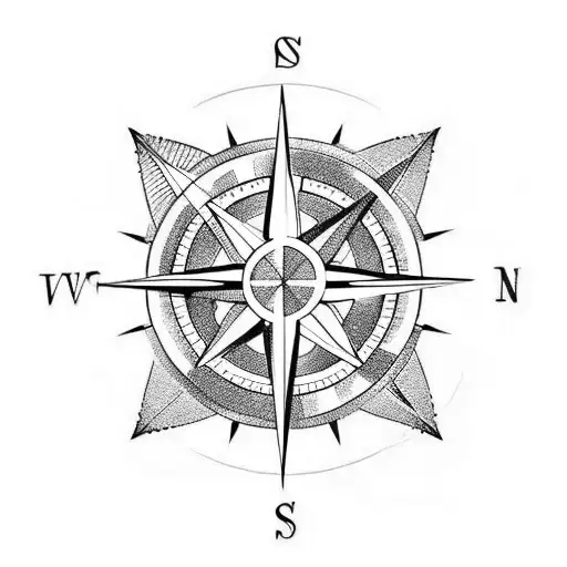 A Minimalist Tattoo Of A Compass With The Initials Of Each Family Member Pointing Towards 'Home'