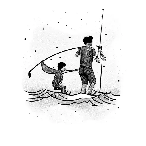 Man Fishing With Son