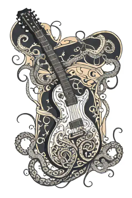 Octopus Wrapping Its Tentacles Around A Guitar Transforming