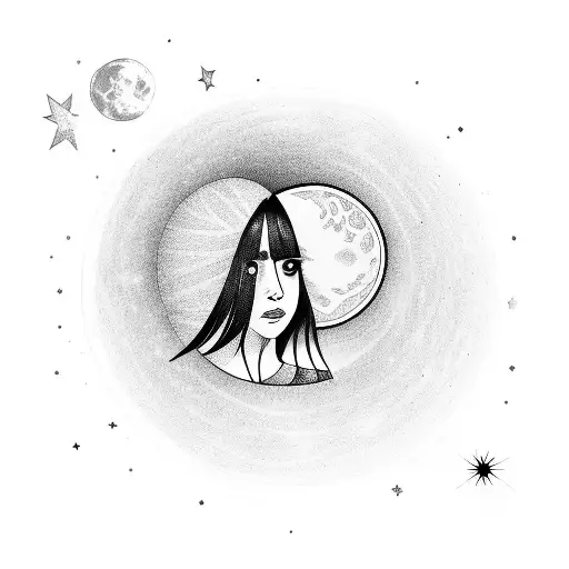 Girl With Bangs And Moon