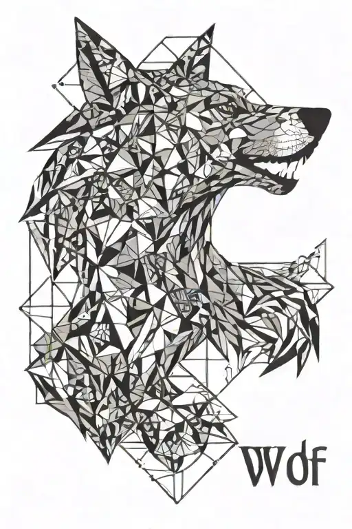 Wolf In Geometric Design Incorporating A Rooster