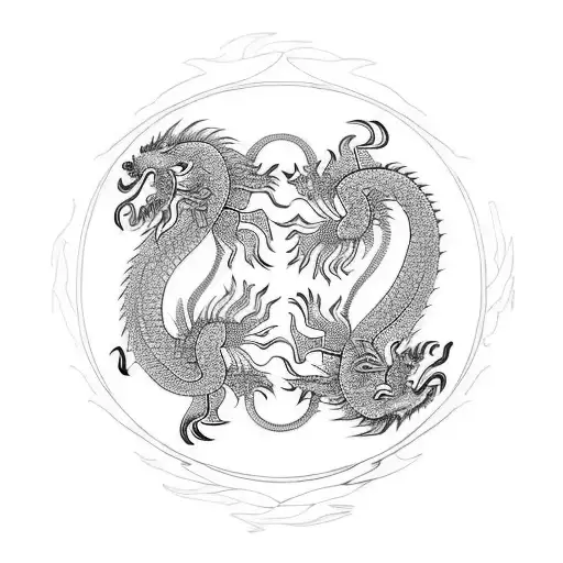 Lion Fighting Dragon In Yin And Yang