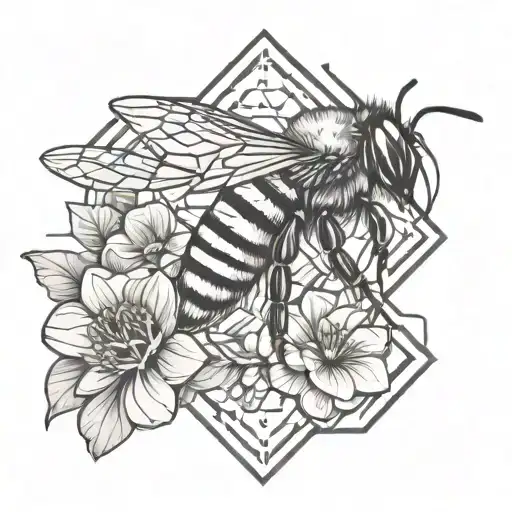 Flowers And Bee Perched