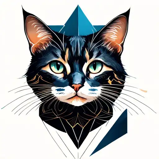 Tattoo With A Cat In The Style Of Geometry