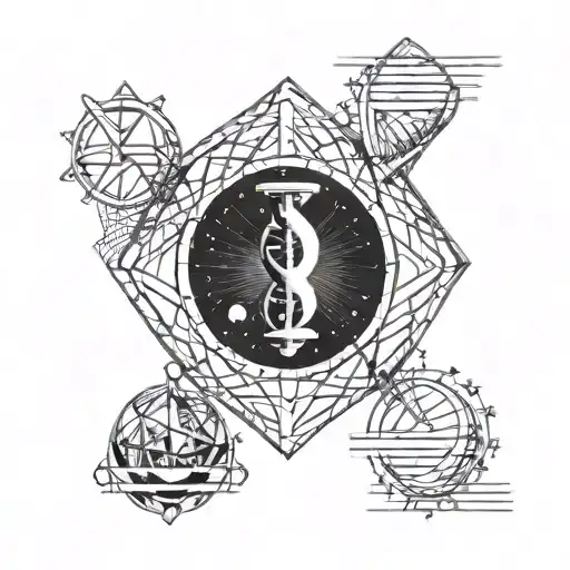 Geometrical Astronomical Dna Strand With Hour Glass