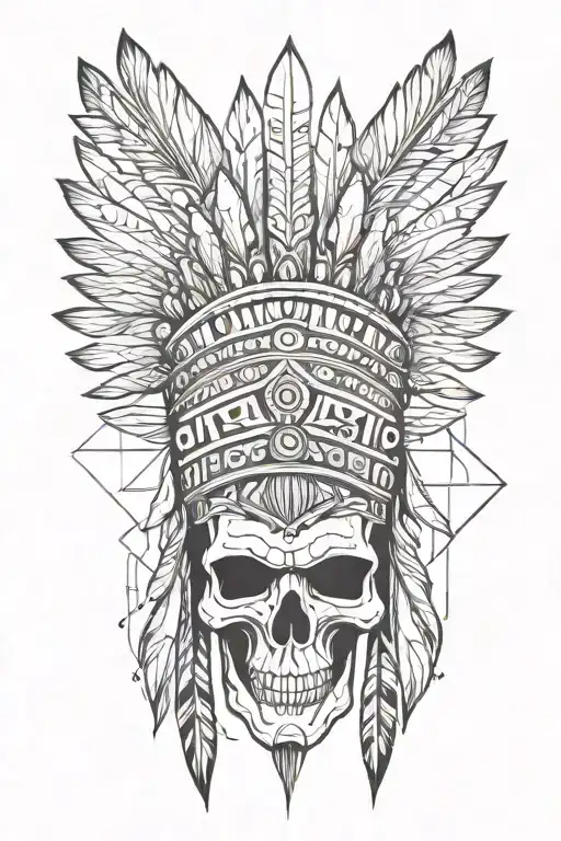 Indian Skull With Headress Facing Forward