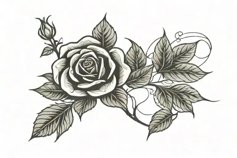 Rose And Stem With Leaves