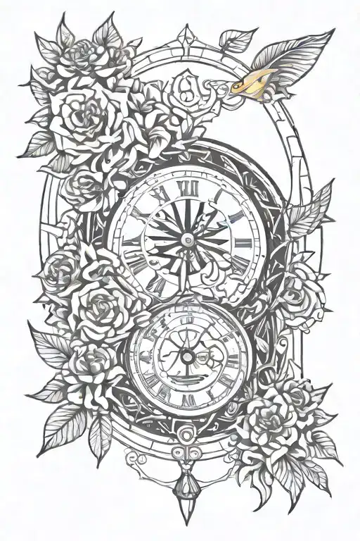 Eye Melting Clock With October Flower And January Flower With Greek Ribbin Wrapping All Around