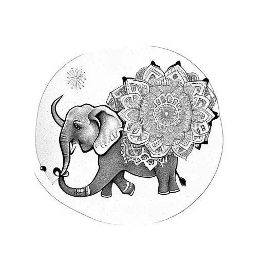 Elephant With Mandala And Lillies