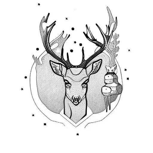A Sketch-style Tattoo Of A Deer Surrounded By Eerie Forest Creatures
