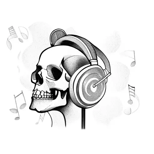 A Skull Wearing Headphones Surrounded By Music Notes