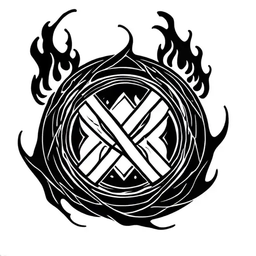 Infinity Sign In A Circle Surrounding With Fire And Water