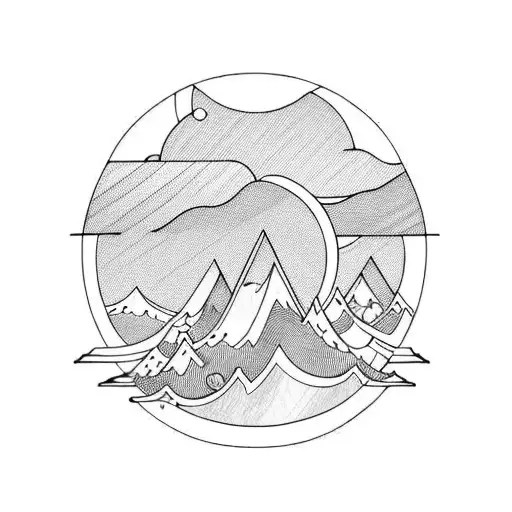 Waves With Mountains With Sun And Sky