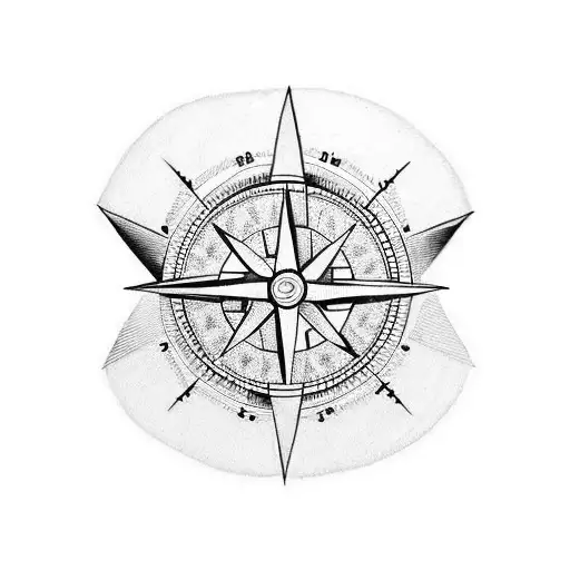 A Geometric Tattoo Of A Compass With The Word 'Persistence' Incorporated Into The Design