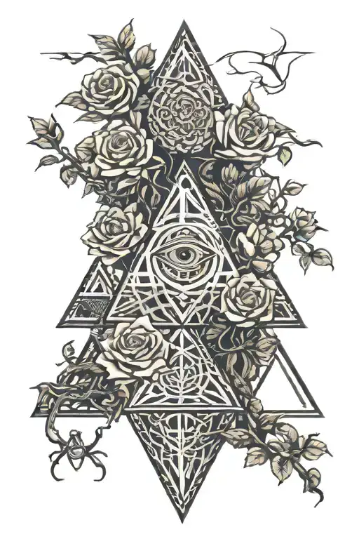 Tree Of Life Intertwined Pyramid With Eye And Dragon Roses