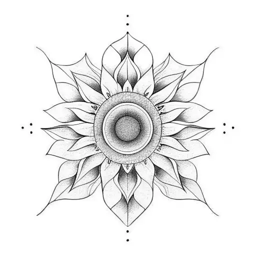 A Minimalist Geometric Tattoo Of A Sunflower Through A Zen Symbol