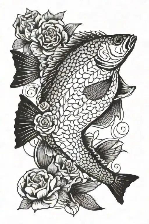 Jumping Bass Fish With Flowers