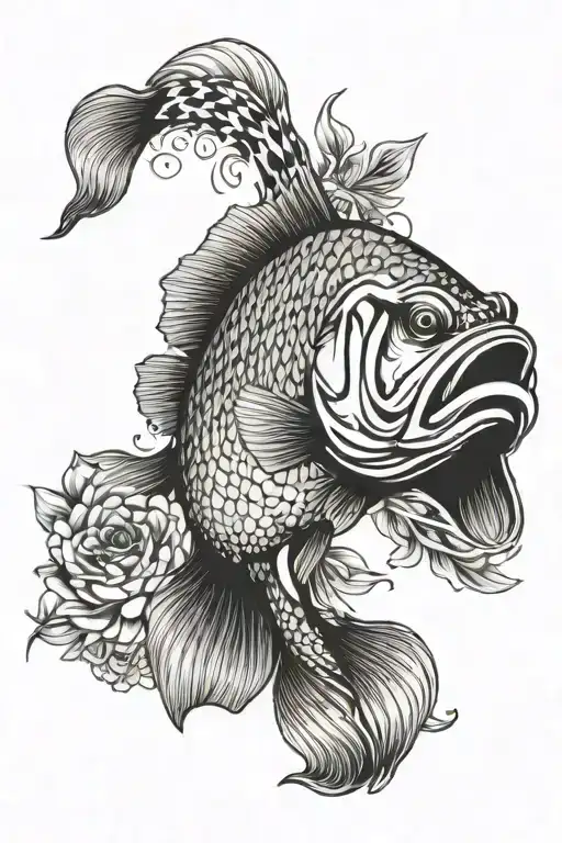 Jumping Largemouth Bass With Water And Flowers