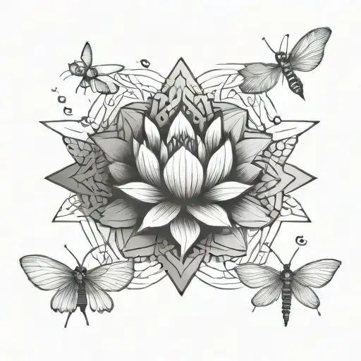 Lotus And Dragonfly Hovering