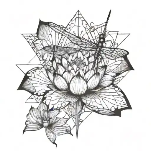 Lotus And Dragonfly Perched