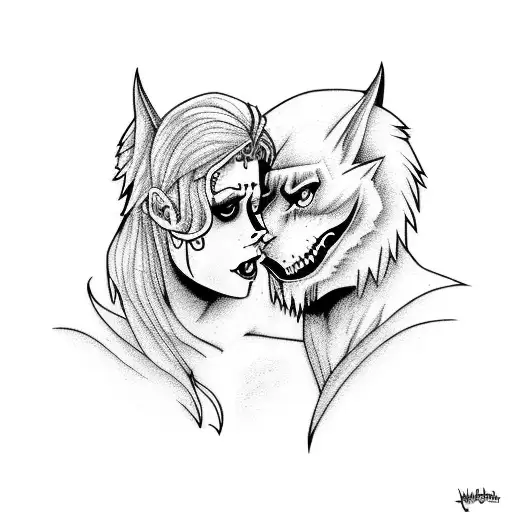 Vampire Woman And Werewolf Showing Love