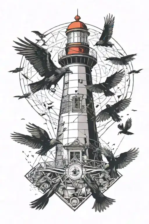 Lighthouse With Crows Flying