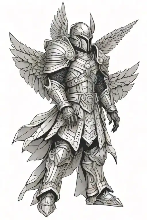 An Armored Warrior With Spread Angel Wings Looking Into The Sky