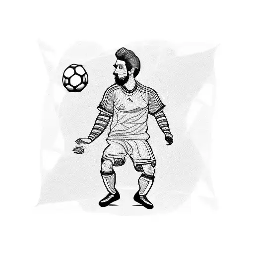 A Blackwork Tattoo Of A Historical Medical Figure Playing Soccer