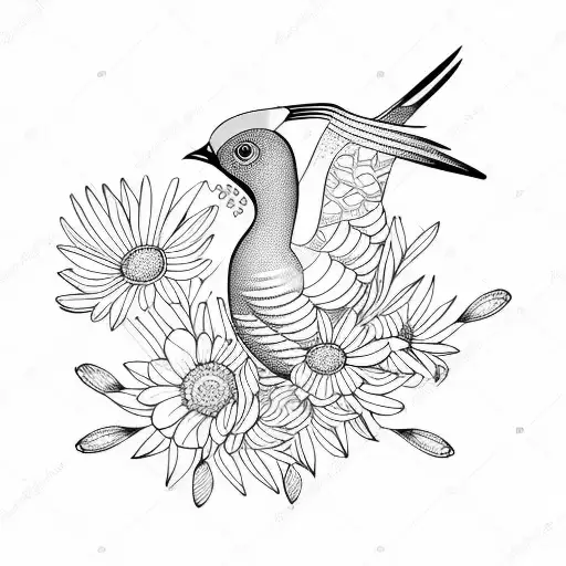 Yellow Bird With Daisies