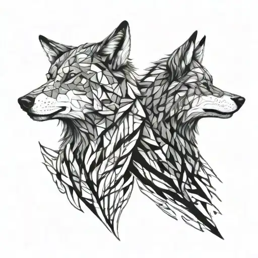 Two Wolf's Heads One Angry Black Second White Quiet