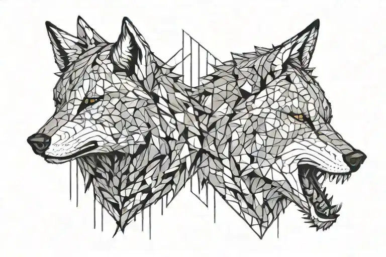 A Two Splited Wolfs Heads One Of Them Angry