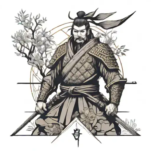 A Samurai With A Tree Growing On Its Back With Roots And Golden Ration