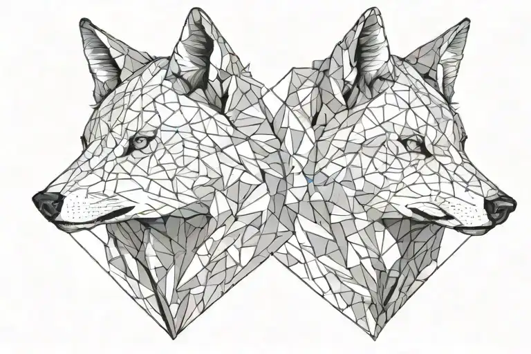 A Two Splited Wolfs Heads One Of Them Angry