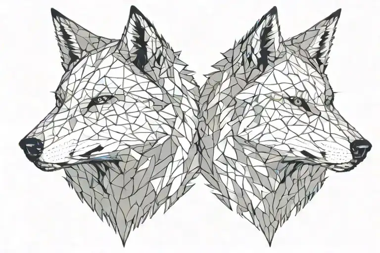 Looking At Each Other A Two Splited Wolfs Heads One Of Them Angry