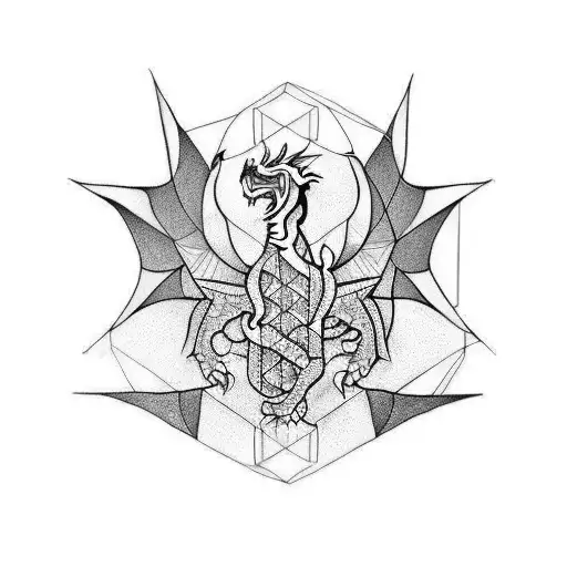 Geometricmandala Sleeve Tattoo With Welsh Dragon On Chest