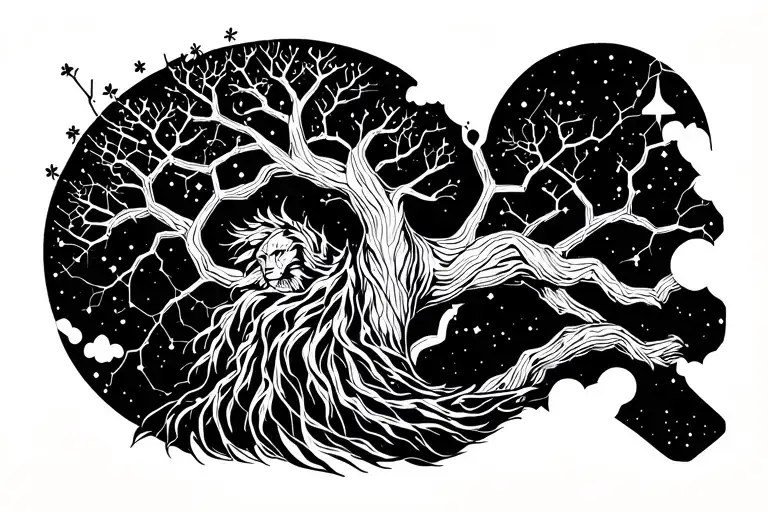 Twisted Tree And Leo Constellation Intertwined Within
