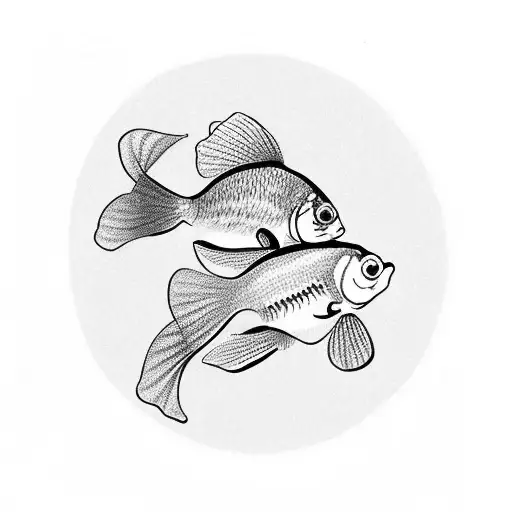 2 Small Goldfish Swim In Circle