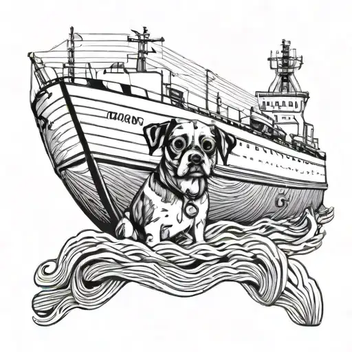 Tanker Ship Going Away With Waves And A Small Dog On The Deck Looking At Me