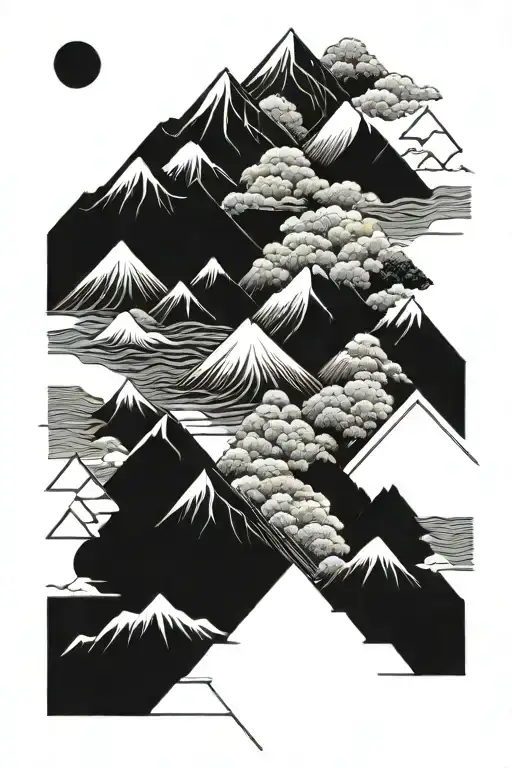 Hokusai Style Basic Lines And Mountain Range