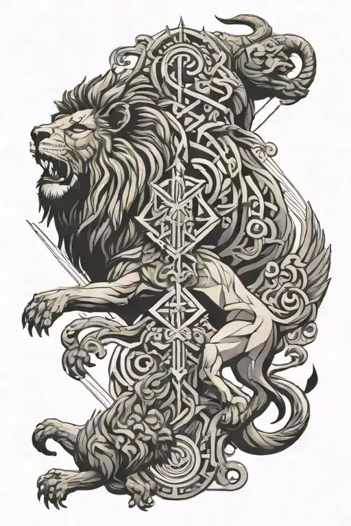 Lion And Gods Battling