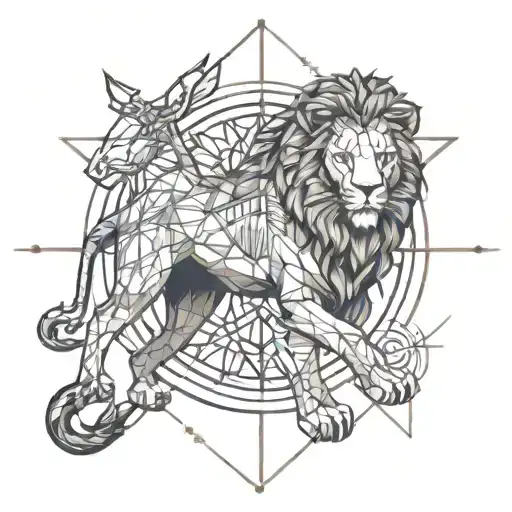Leo Zodiac Sign With Sagittarius Zodiac Split Down The Middle Side By Side