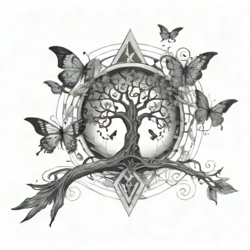 Tree Of Life With A Man Resting With A Sword And A Butterfly